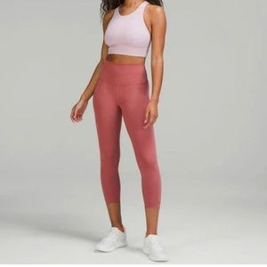 Lululemon  Women’s Rose Pink Wunder Train High Rise Crop Tight  Yoga Pants Sz: 8